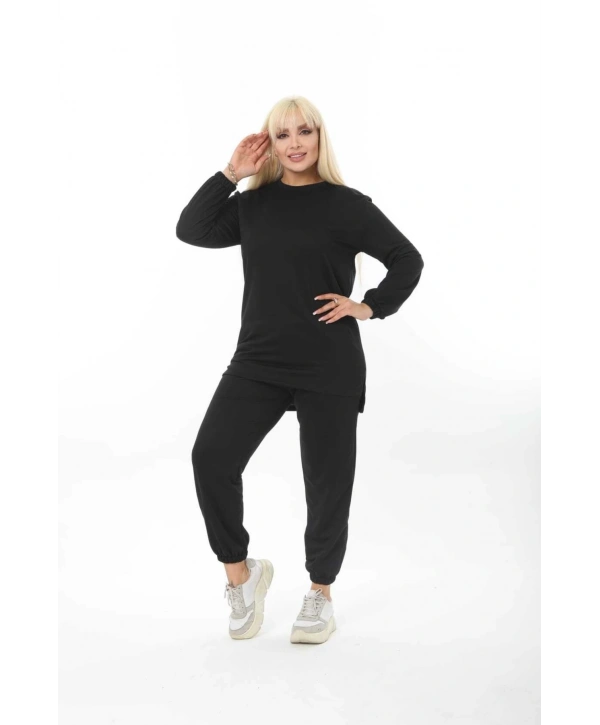 Kadın Siyah Düz Ikiiplik Eşofman Takımı