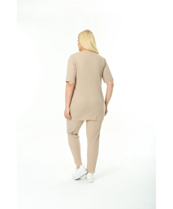 Kadın Kısa Kollu Beli Lastikli Rahat Kalıp Ikili Pamuklu Kaşkorse Takım