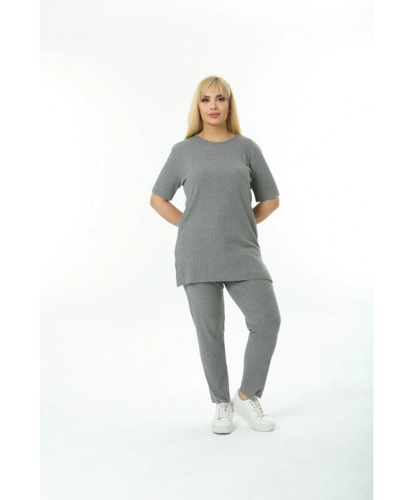 Kadın Kısa Kollu Beli Lastikli Rahat Kalıp Ikili Pamuklu Kaşkorse Takım