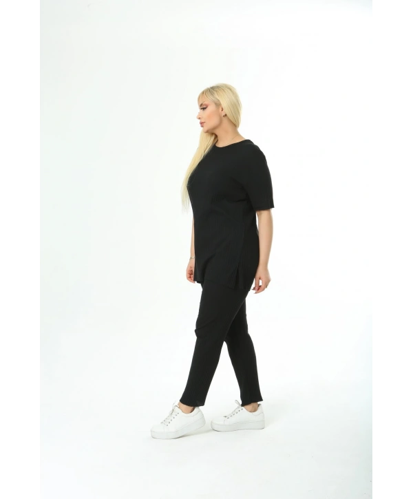 Kadın Kısa Kollu Beli Lastikli Rahat Kalıp Ikili Pamuklu Kaşkorse Takım