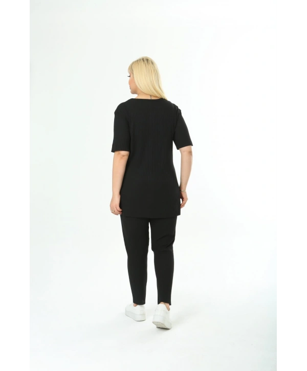 Kadın Kısa Kollu Beli Lastikli Rahat Kalıp Ikili Pamuklu Kaşkorse Takım