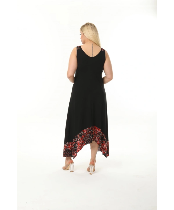 Kadın Büyük Beden Tokalı Askılı Taş Desenli Elbise