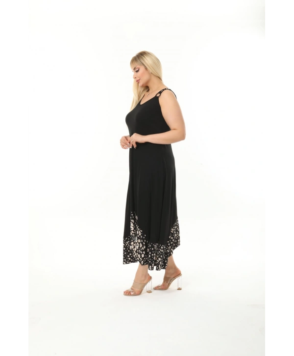 Kadın Büyük Beden Tokalı Askılı Taş Desenli Elbise