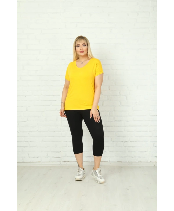 Kadın Büyük Beden V Yaka Kısa Kol Bluz