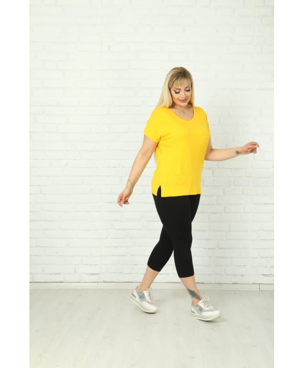 Kadın Büyük Beden V Yaka Kısa Kol Bluz