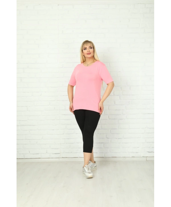 Kadın Büyük Beden Bisiklet Yaka Kısa Kol Bluz