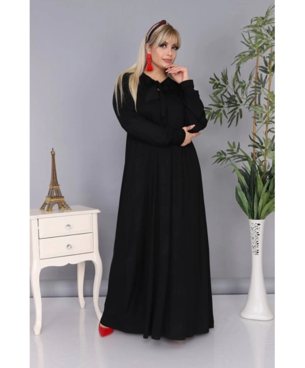Kadın Büyük Beden Kravatlı Siyah Uzun Elbise