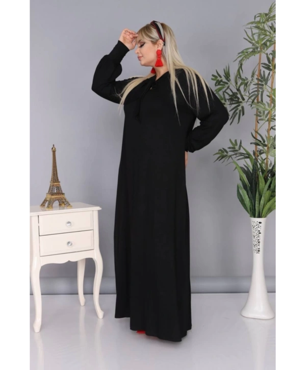 Kadın Büyük Beden Kravatlı Siyah Uzun Elbise