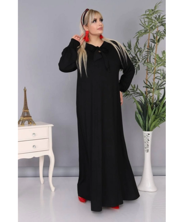 Kadın Büyük Beden Kravatlı Siyah Uzun Elbise