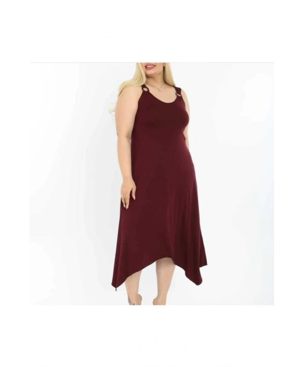 Kadın Büyük Beden Bordo Askılı Elbise