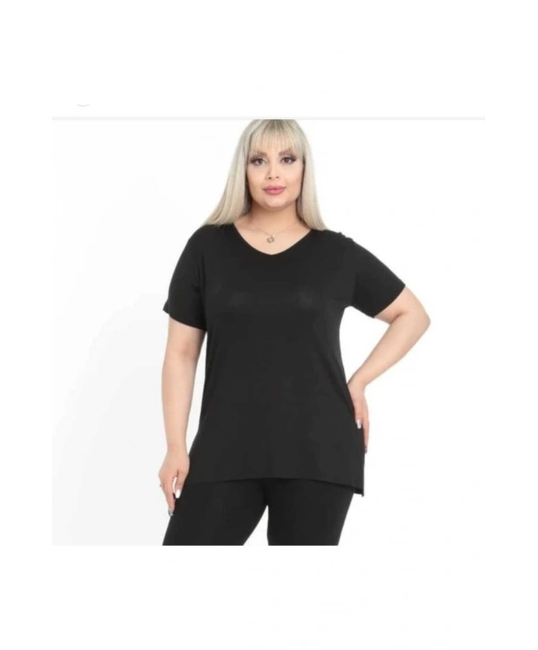 Kadın Büyük Beden Siyah V Yaka Bluz