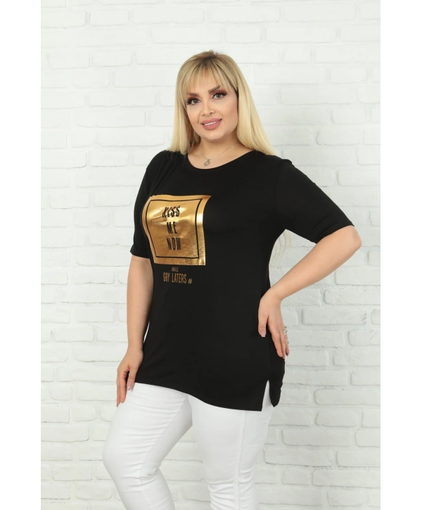 Kadın Büyük Beden Varak Baskılı T-shirt