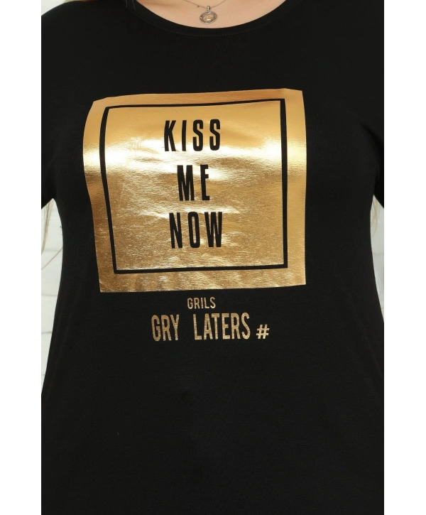 Kadın Büyük Beden Varak Baskılı T-shirt