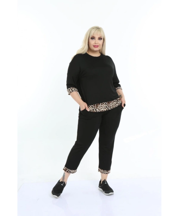 Kadın Büyük Beden Leopar Desenli Eşofman Takım