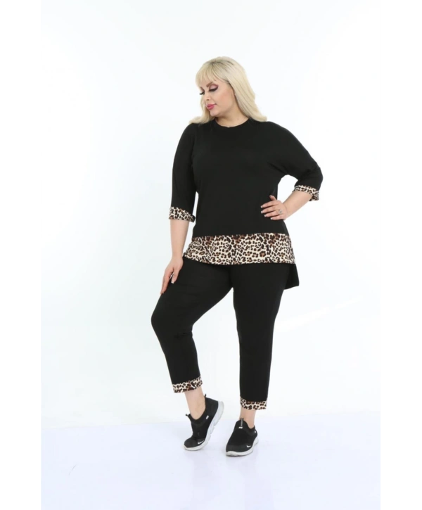 Kadın Büyük Beden Leopar Desenli Eşofman Takım