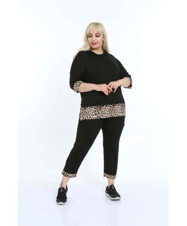 Kadın Büyük Beden Leopar Desenli Eşofman Takım