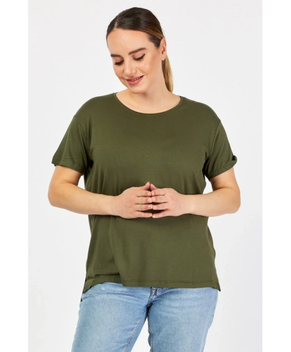 Büyük Beden Bisiklet Yaka Haki Tişört