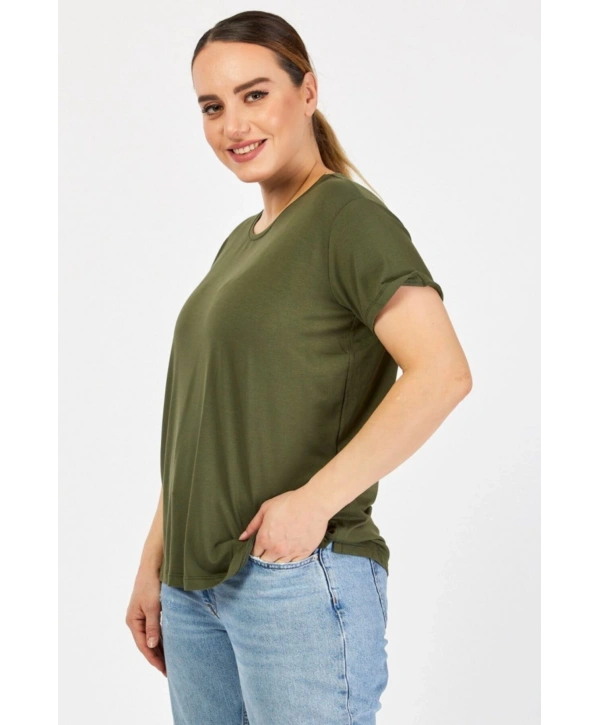 Büyük Beden Bisiklet Yaka Haki Tişört