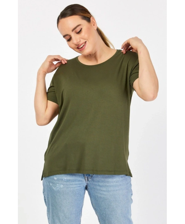 Büyük Beden Bisiklet Yaka Haki Tişört