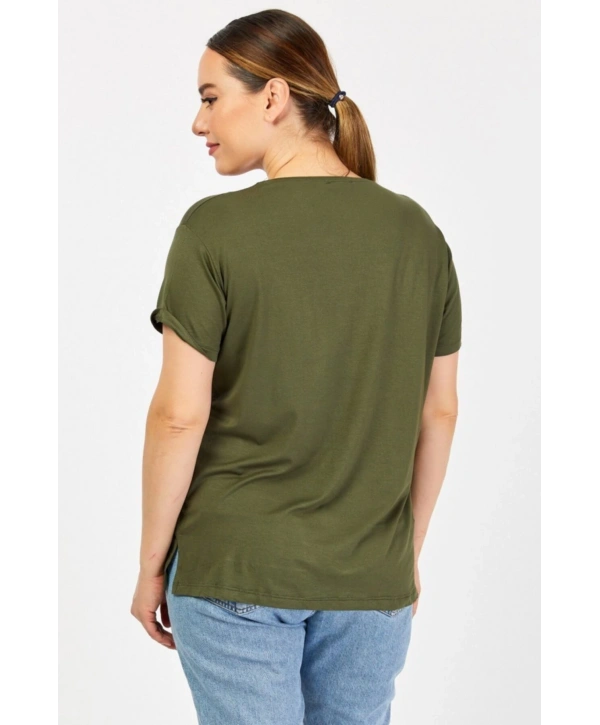 Büyük Beden Bisiklet Yaka Haki Tişört