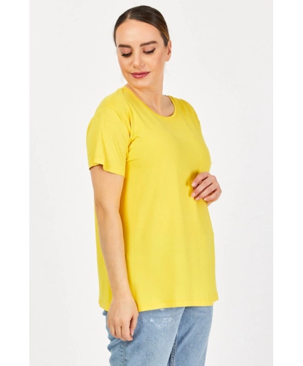 Büyük Beden Bisiklet Yaka Sarı Tişört