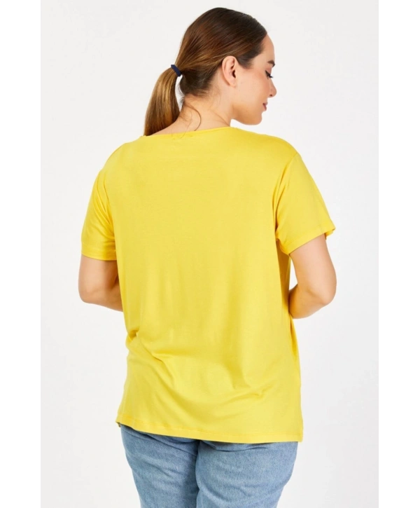 Büyük Beden Bisiklet Yaka Sarı Tişört