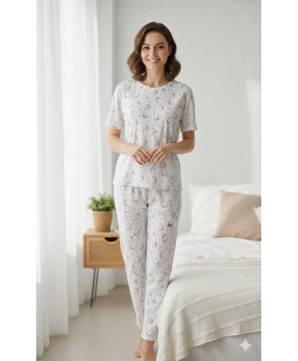 Kadın 3lü Kısa Kollu Yüksek Bel Bisiklet Yaka Üst Alt Şort Pijama Takım
