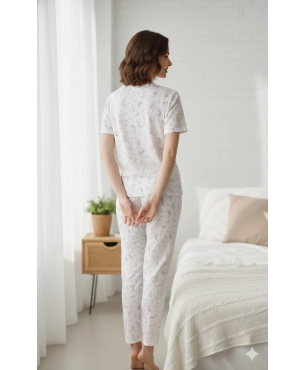 Kadın 3lü Kısa Kollu Yüksek Bel Bisiklet Yaka Üst Alt Şort Pijama Takım