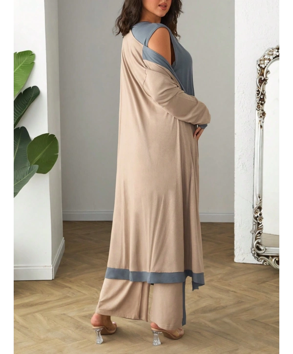 Büyük Beden 3LÜ Uzun Kol Hırka Atlet Alt Şeritli Viskon Takım