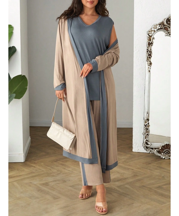 Büyük Beden 3LÜ Uzun Kol Hırka Atlet Alt Şeritli Viskon Takım