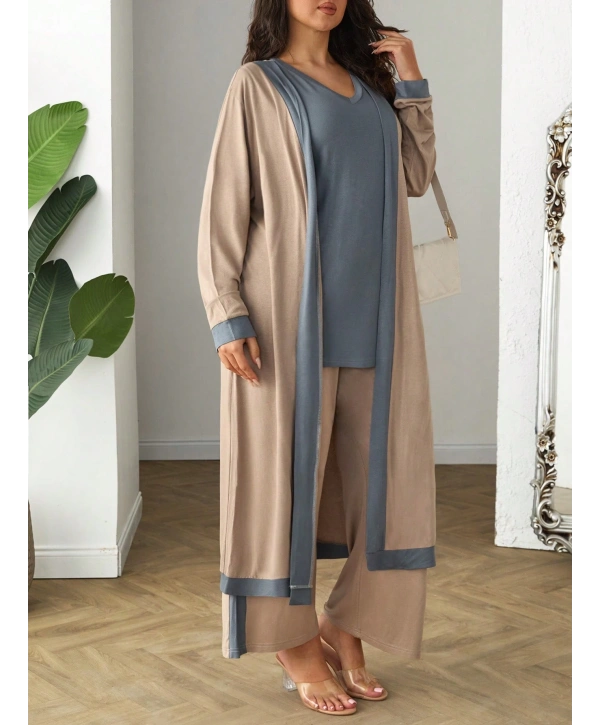 Büyük Beden 3LÜ Uzun Kol Hırka Atlet Alt Şeritli Viskon Takım