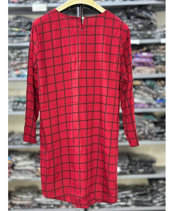 Büyük Beden Bordo Kareli Dokuma Bluz