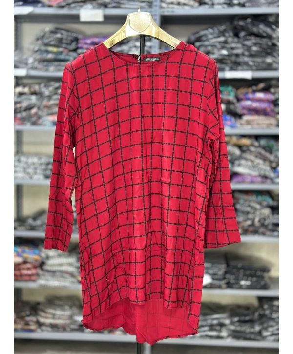 Büyük Beden Bordo Kareli Dokuma Bluz