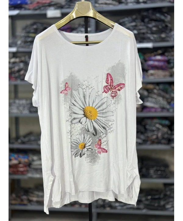 Büyük Beden Çiçek Desenli Bluz 56/62 Bedene Uygun