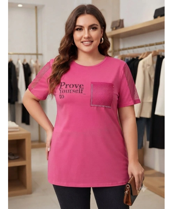Büyük Beden Dantel Detaylı Pembe Bluz