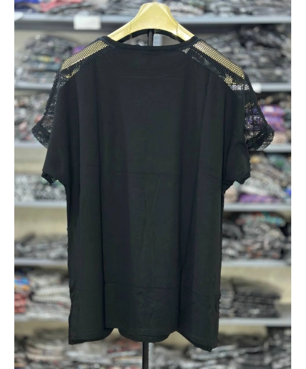 Büyük Beden Omuz Fileli Baskılı Bluz