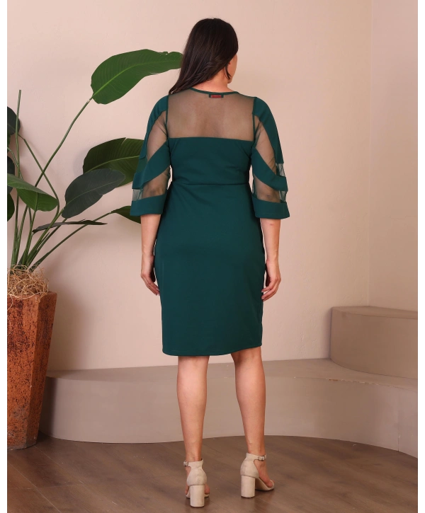 Büyük Beden Üst Ve Kol Tül Detaylı Yırtmaçlı Midi Boy Abiye Elbise