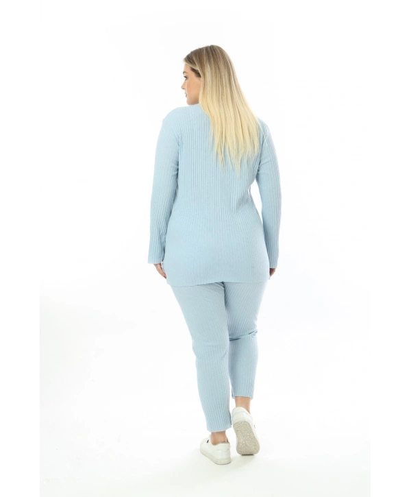 Büyük Beden Uzun Kollu Yüksek Bel Beli Lastikli Yırtmaçlı İnce Pijama Takım