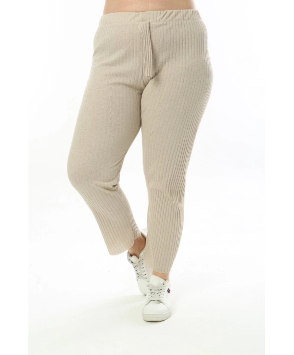 Büyük Beden Uzun Kollu Yüksek Bel Beli Lastikli Yırtmaçlı İnce Kaşkorse Takım