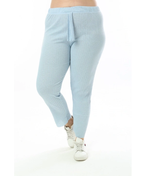 Büyük Beden Uzun Kollu Yüksek Bel Beli Lastikli Yırtmaçlı İnce Pijama Takım