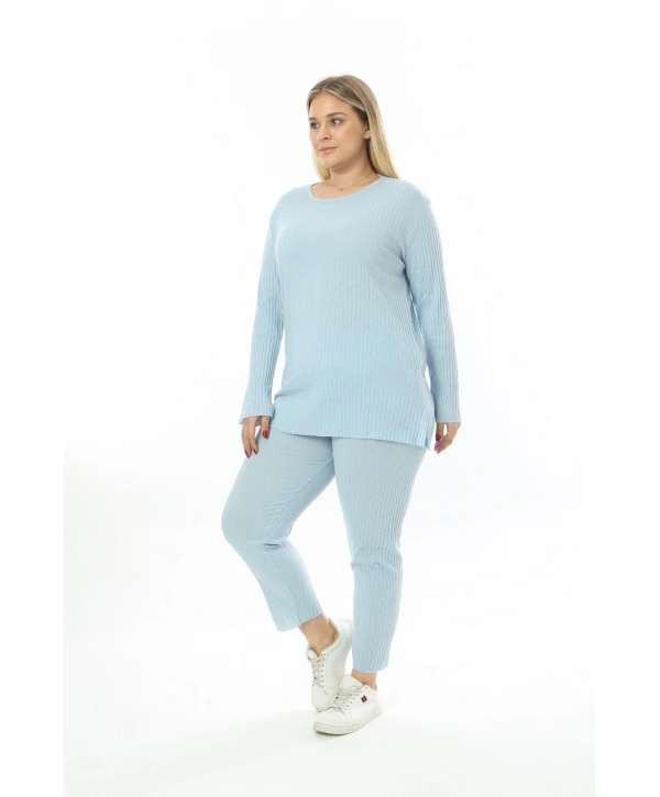 Büyük Beden Uzun Kollu Yüksek Bel Beli Lastikli Yırtmaçlı İnce Pijama Takım