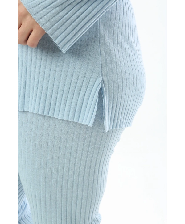 Büyük Beden Uzun Kollu Yüksek Bel Beli Lastikli Yırtmaçlı İnce Pijama Takım