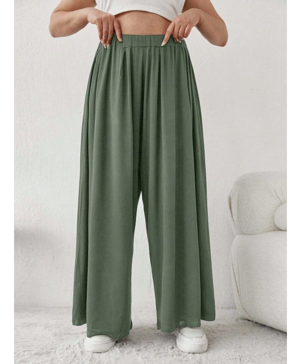 Büyük Beden Viskon Kumaş Lıkralı Yüksek Bel Şalvar