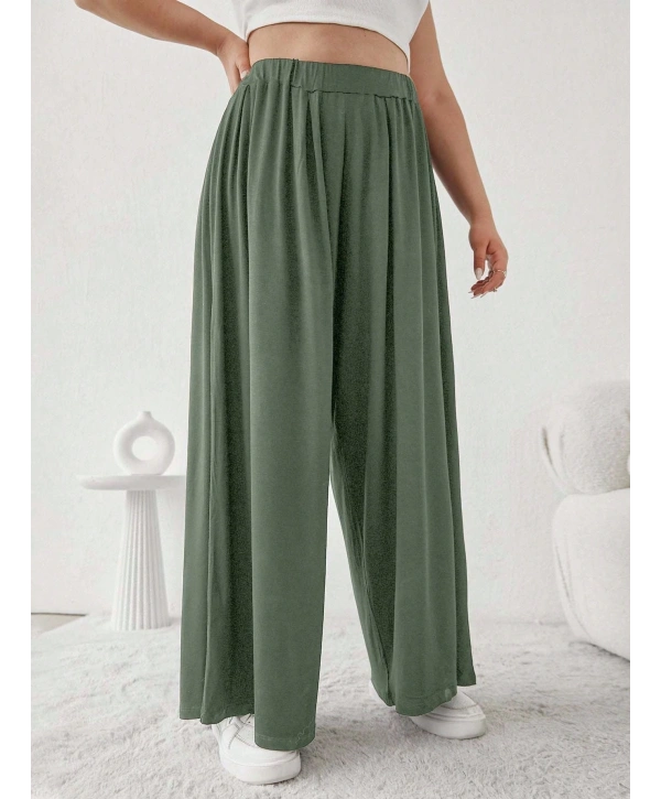 Büyük Beden Viskon Kumaş Lıkralı Yüksek Bel Şalvar