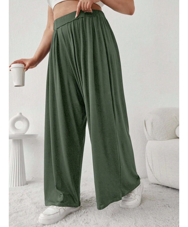 Büyük Beden Viskon Kumaş Lıkralı Yüksek Bel Şalvar