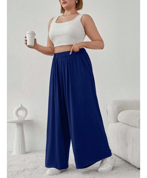 Büyük Beden Viskon Kumaş Lıkralı Yüksek Bel Şalvar