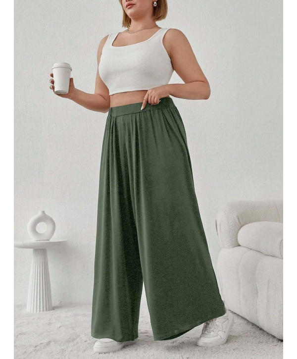 Büyük Beden Viskon Kumaş Lıkralı Yüksek Bel Şalvar