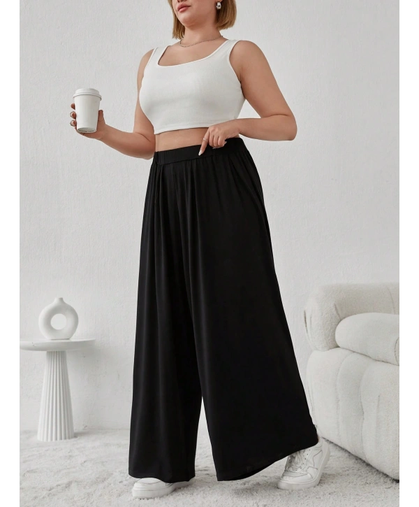 Büyük Beden Viskon Kumaş Lıkralı Yüksek Bel Şalvar