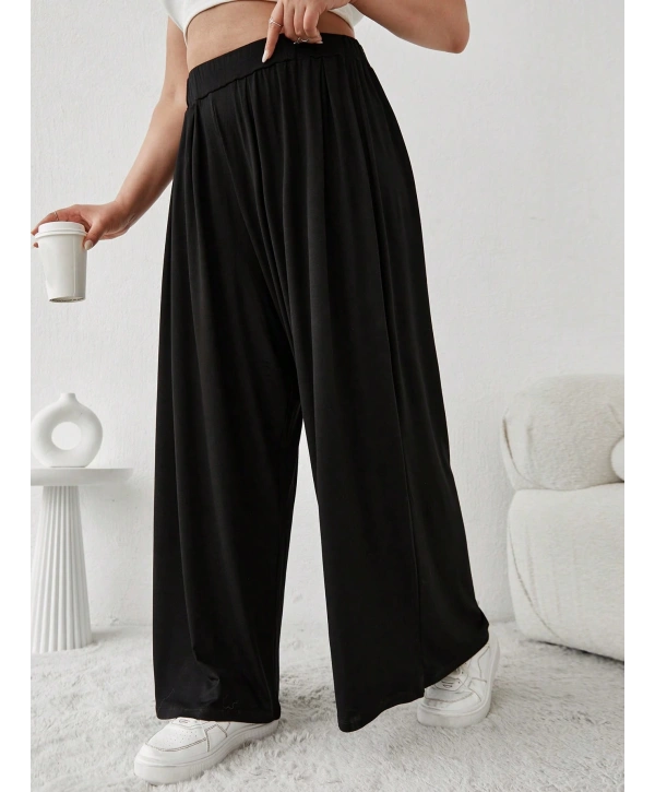 Büyük Beden Viskon Kumaş Lıkralı Yüksek Bel Şalvar