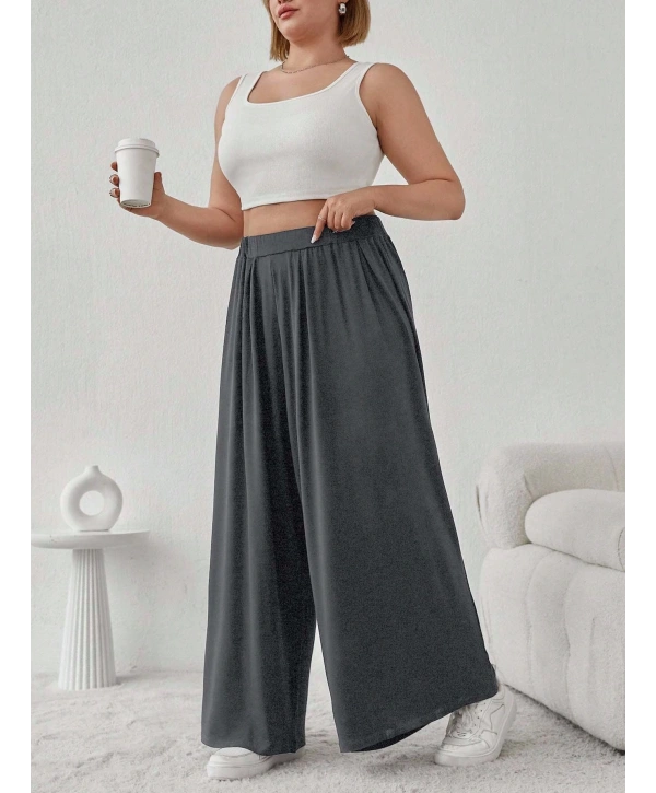 Büyük Beden Viskon Kumaş Lıkralı Yüksek Bel Şalvar